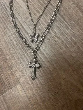 Hot Topic | Jewelry | Hot Topic Silvertone Layered Cross And Butterfly ...